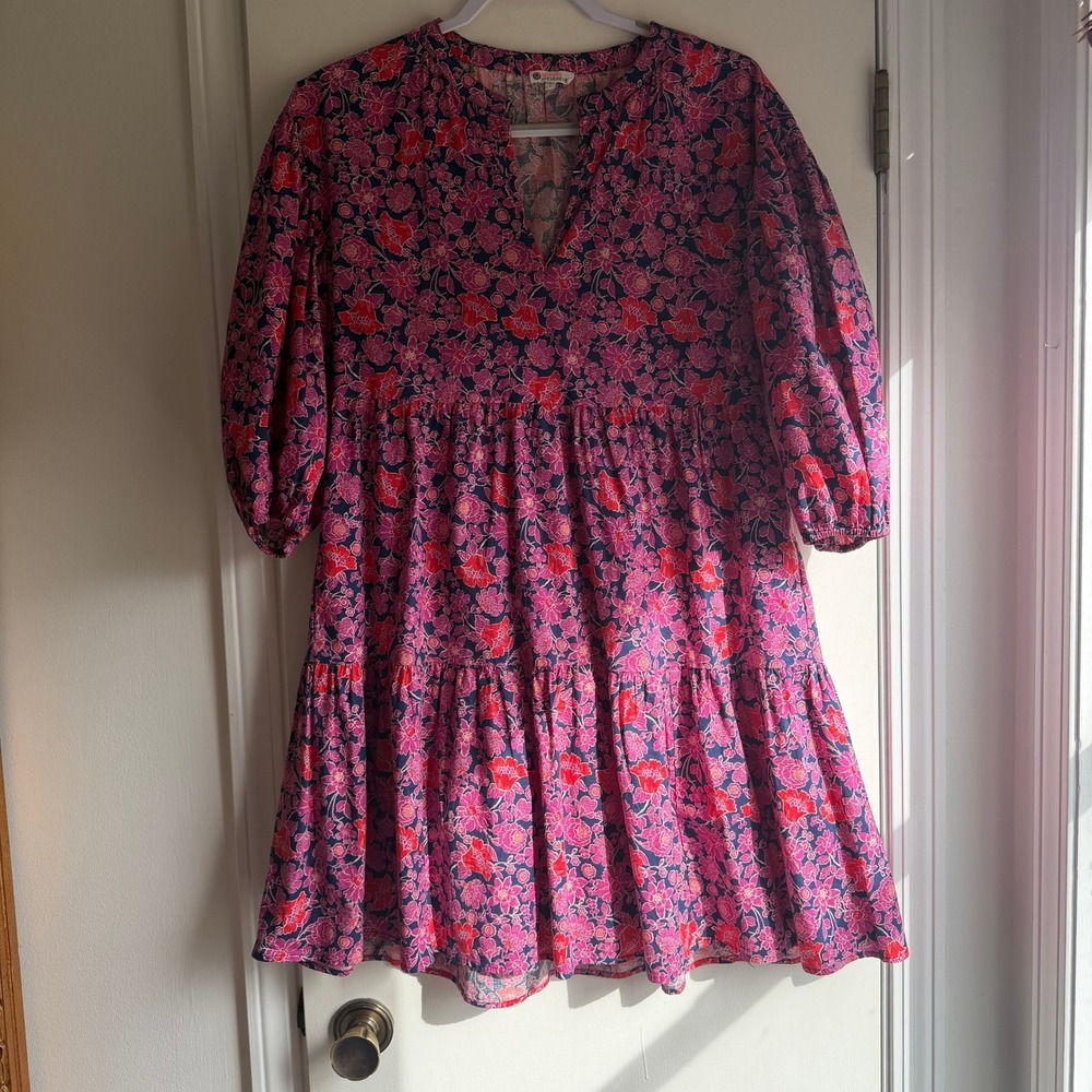 Sundry for Evereve Floral Print Tiered Smocked Neck V Neck Mini Dress Size 1